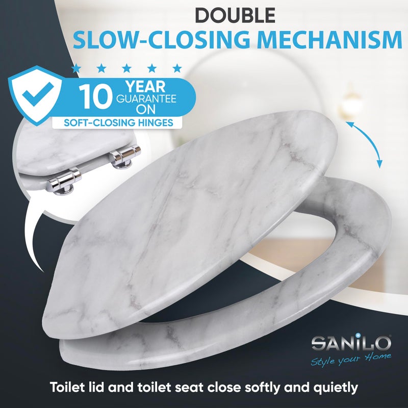 SANILO Wooden Toilet Seat with Soft Close [ELONGATED] - Decorative, Quiet & Slow Close Molded Wood Seat - With Strong Bumpers & Hinges - Adjustable Fit - Marble - Image 2
